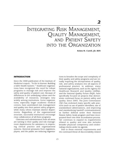 Chapter 2 Integrating Risk Management Quality Management And