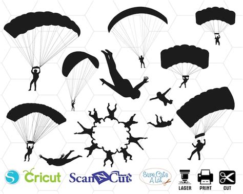 Skydiving Parachuting Parachute Jumping Sky Diving Svg Bundle Png