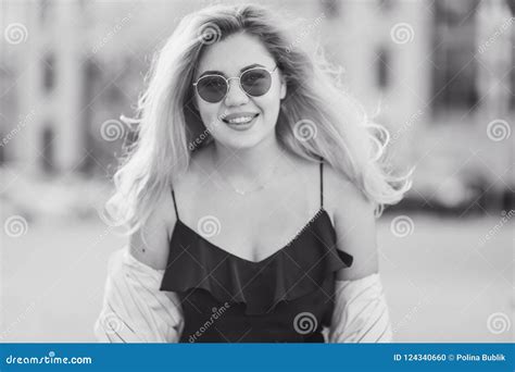 Beautiful Young Blonde Girl In Sunglasses With Puffy Lips And Feminine