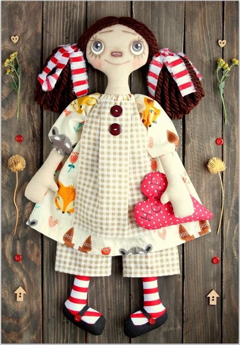 Primitive Raggedy Doll Emily Fabric Soft Doll Rag Doll Cloth Doll