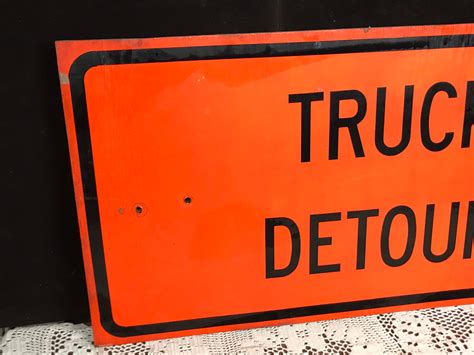 Vintage Wooden Truck Detour Road Sign Orange Pa Highway Construction