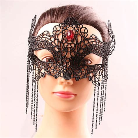 Womens Rhinestone Tassels Black Lace Masquerade Mask Halloween Fancy