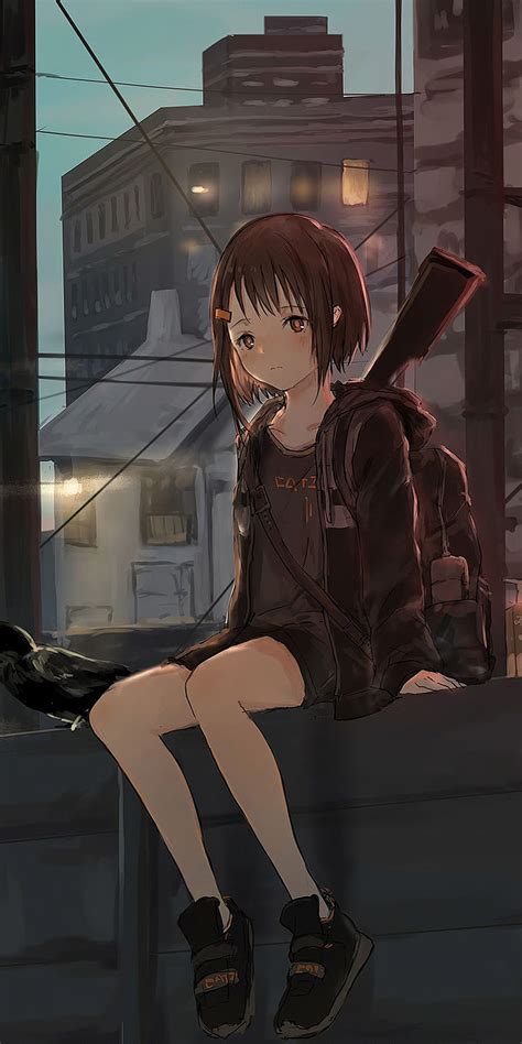 1080x2160 Anime Girl Sitting Alone Roof Sad One Plus 5t Honor 7x