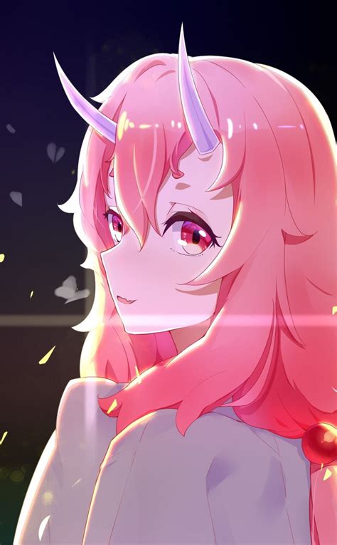 Anime Character With Pink Hair And Devil Horns Aleya Wallpaper