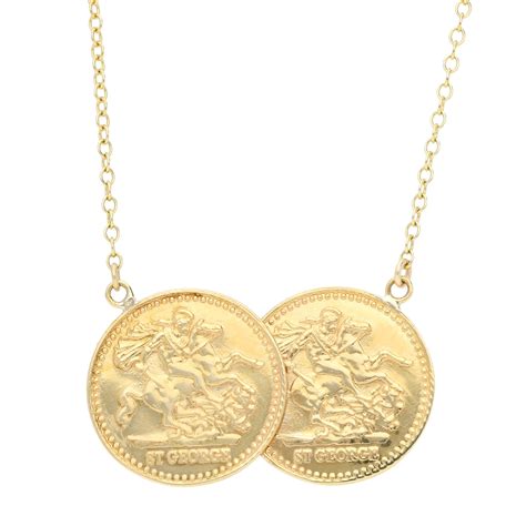 9ct Yellow Gold Double Coin St George Half Sovereign Style Necklace