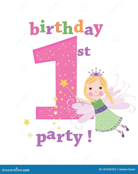 Happy First Birthday Colorful Fairy Tale Vector Happy Birthday Girl