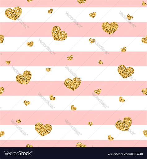 Golden Hearts Pink Stripes Seamless Pattern 1 Vector Image