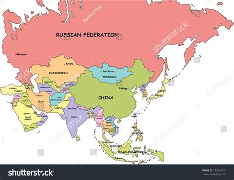 Stock Vector Highly Detailed Asia Political Map With Country And Capitals Name 193364075 