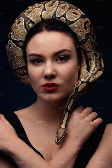 Portrait Of Woman With Snake By Len Foto On Creativemarket Photography