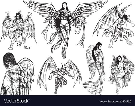 Angels And Demons Hand Drawn Sketch Royalty Free Vector