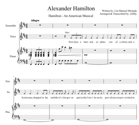 Hamilton Sheet Music Includes Burn That Would Be Enough Satisfied