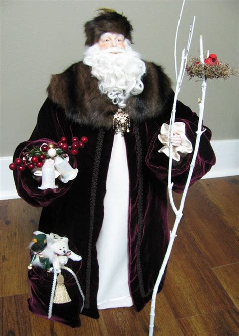 Father Christmas Doll Burgundy Velvet With Dark Brown Fur