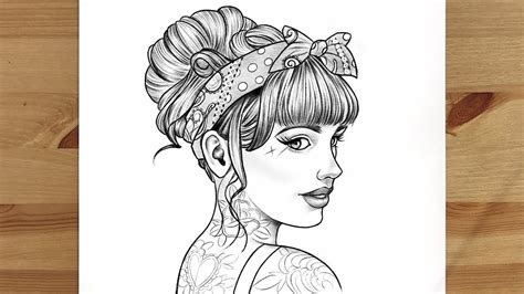 Pin Up Girl Outline Drawing