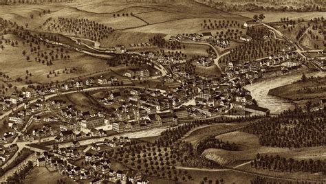 Hinsdale Nh In 1886 Birds Eye View Map Aerial Panorama Vintage
