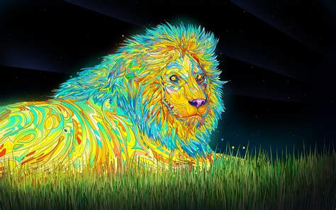 Psychedelic Anime Colorful Lion Animals Digital Art Matei