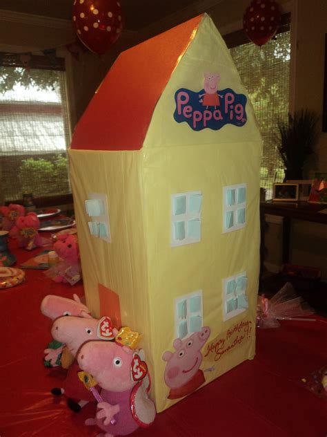 Peppa House Made Out Of Cardboard Box Some Cardboard Paper And Tissue