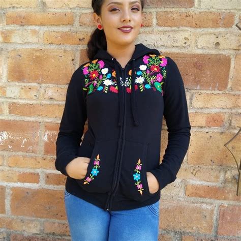 Mexicana Sweaters Mexican Embroidered Hoodie Sweater Size Small