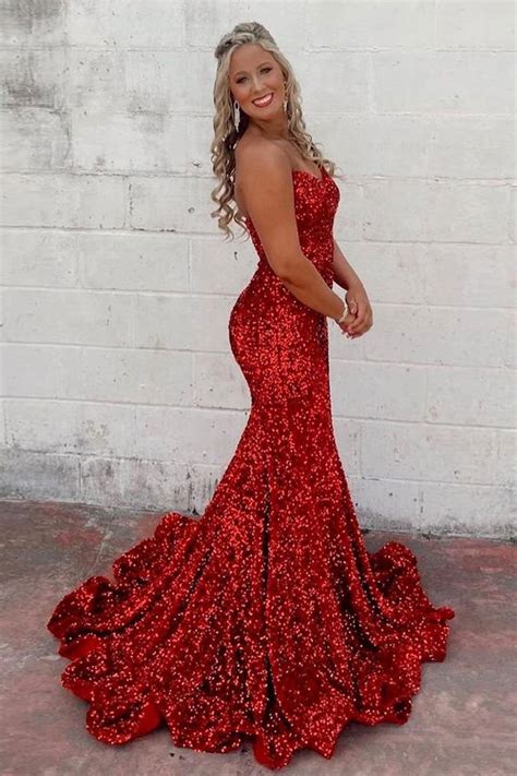 Red Strapless Sequin Prom And Evening Dress Red Carpet Ready