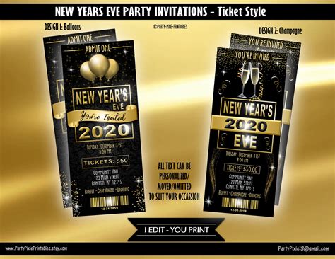 New Years Eve Holiday Party Invitations Ticket Style Etsy Holiday