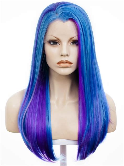Purple Blue Wig Straight Blue Mix Wig Mix Hair Synthetic Lace Front