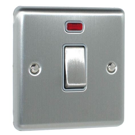 Satin Stainless Steel And Grey 20a Dp Isolator Switch With Neon