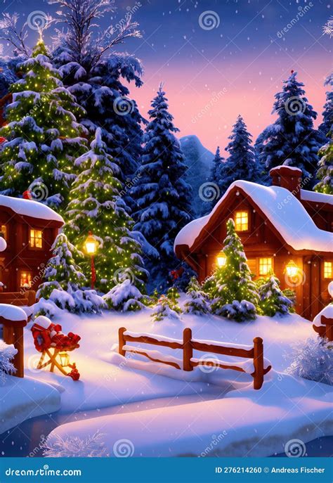 Postcard With Winter Christmas Landscape Stock Illustration