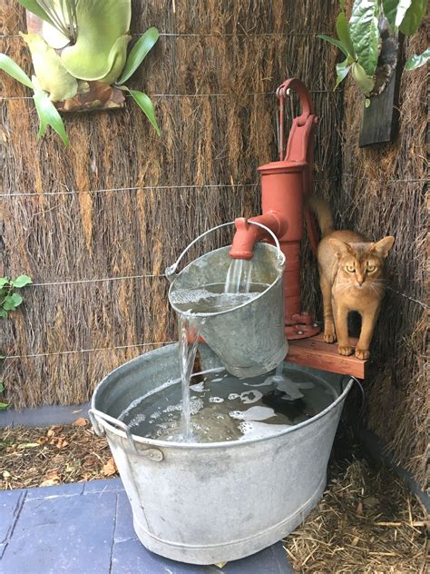 Water Fountain With Old School Water Pump Bucket And Wash Tub Garden