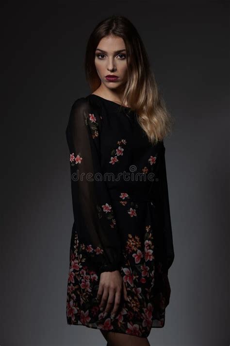 1416 Sensual Woman Black Dress Posing Sexy Dark Background Photos