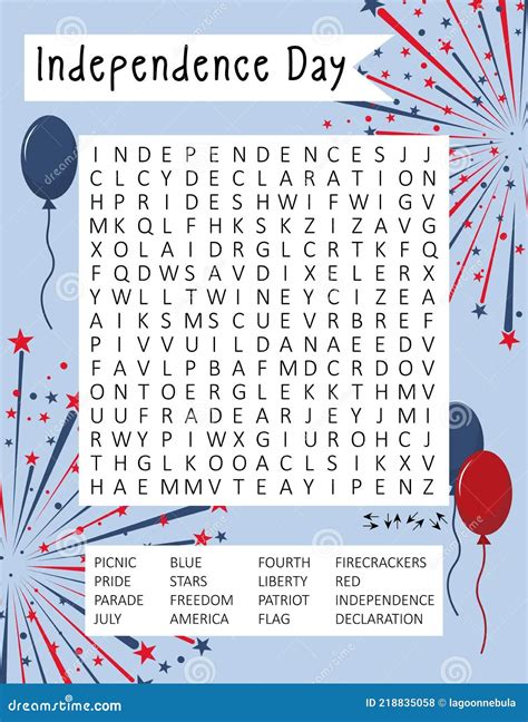Independence Day Th July Word Search Puzzle For Learning English Words