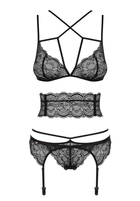 Frivolla Black Lace Lingerie Set Bralette Garter Belt Bikini Etsy