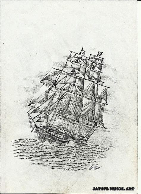Pencil Sketch Of A Sea Ship Desi Painters