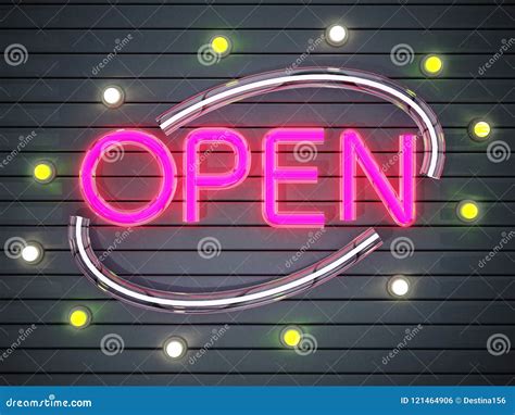 Neon Illuminated Open Signboard 3d Illustration Stock Illustration