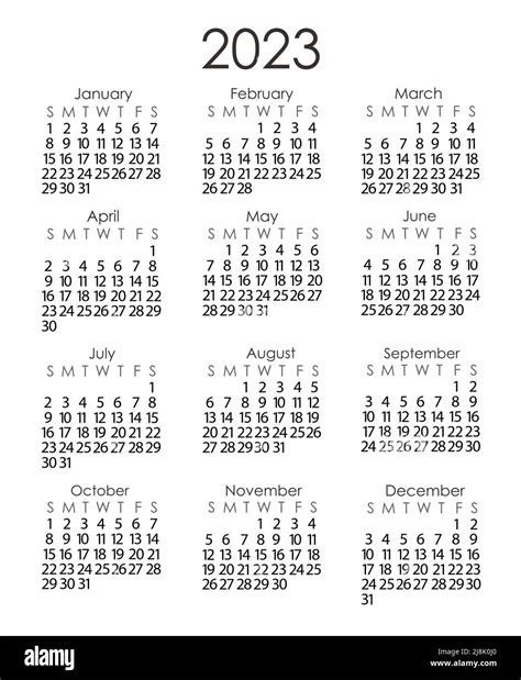 Calendar Template For The Year 2023 In Simple Minimalist Style Week