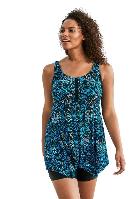 Swimsuits For All Womens Plus Size Longer Length Tankini Top 26 Blue