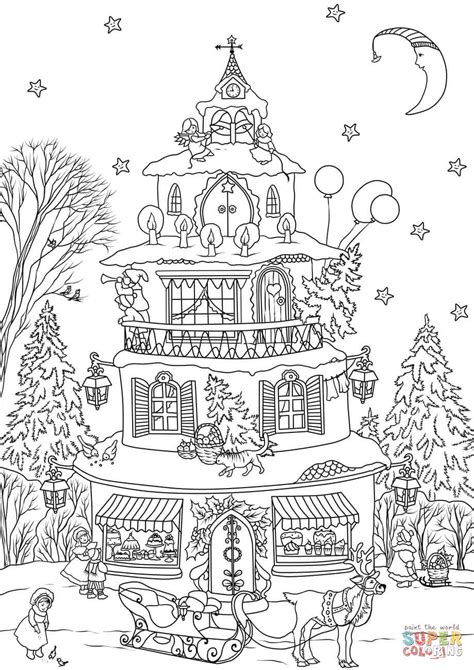 Free printable christmas tree templates. Christmas House coloring page | Free Printable Coloring Pages