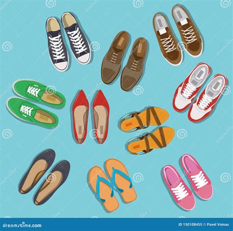 Men S And Women S Shoes Top View Shoes Icons Sneakers And Slippers