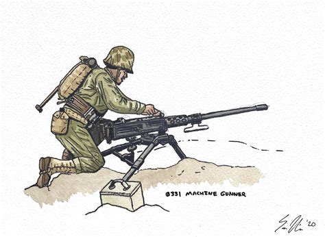 0331 Machine Gunner Watercolor Illustration Ww2 Us Marine Corps Etsy