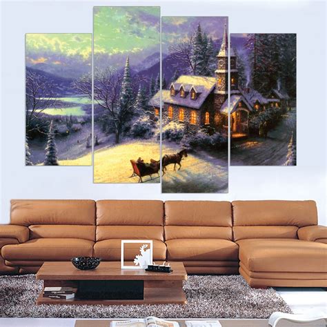 Unframed Snow Town Canvas Painting Oil Modular Pictures Artwork Home Decor Unframed Canvas Art