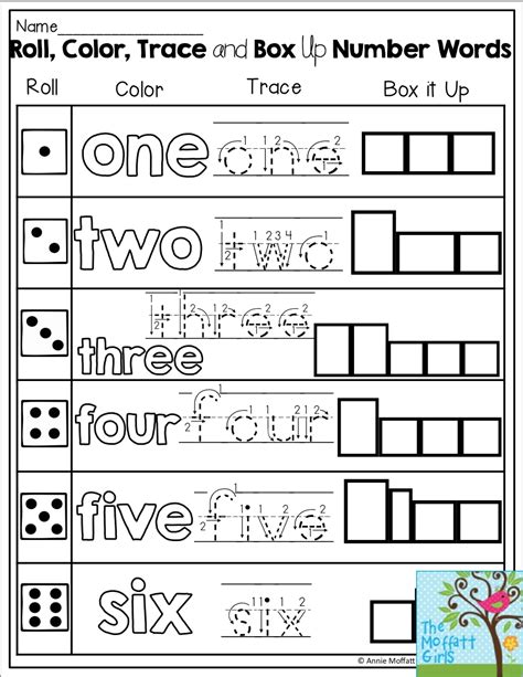 Roll Color Trace And Box Up Number Words Fun For Kindergarten