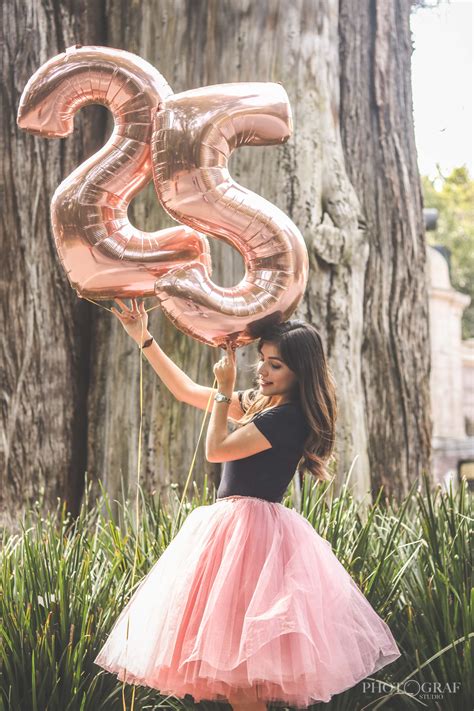 25th Birthday Photo Shoot Pink Rose Gold Balloons Birthday Photo