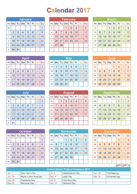 Calendar 2017 By Week Number Yearly Calendar Template Calendar