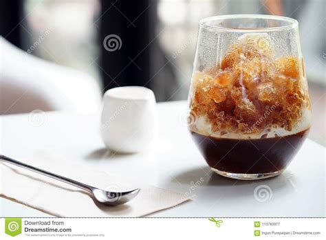 Iced Coffee Menu Served With Coffee Jelly In Bottom And Topped With