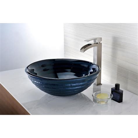 Anzzi Tempo Blue Tempered Glass Vessel Round Modern Bathroom Sink With