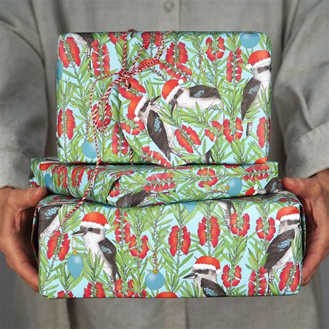 Flat Christmas Wrapping Paper Jolly Kookaburras