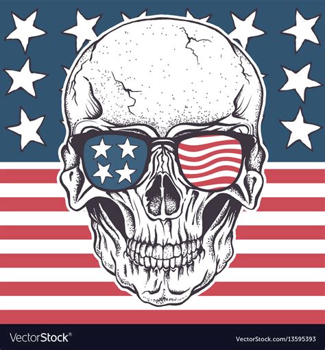 American Skull In Sunglasses On Usa Flag Vector Image