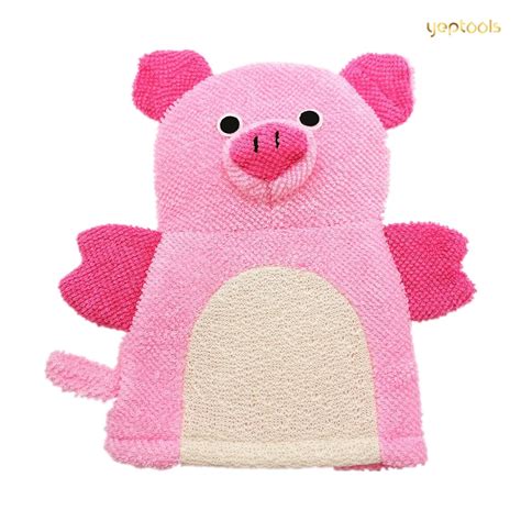 Cartoon Pink Piggy Colored Toy Soft Scrubber Terry Shower Washing Baby