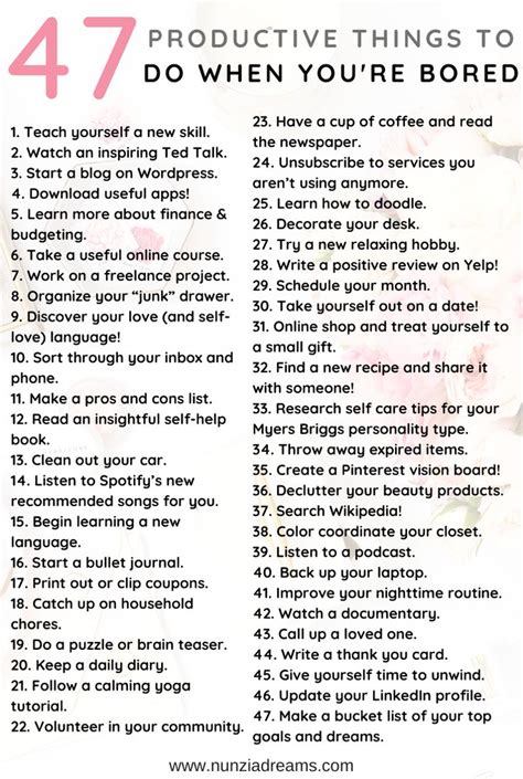 47 Productive Things To Do When Youre Bored Nunziadreams What To