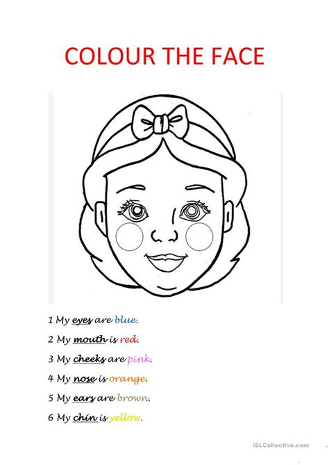 Colour The Parts Of The Face English Esl Worksheets For