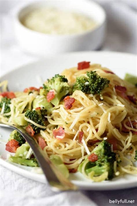 Remove broccoli from steamer and put into a food processor. One-Pan Broccoli and Bacon Angel Hair Pasta