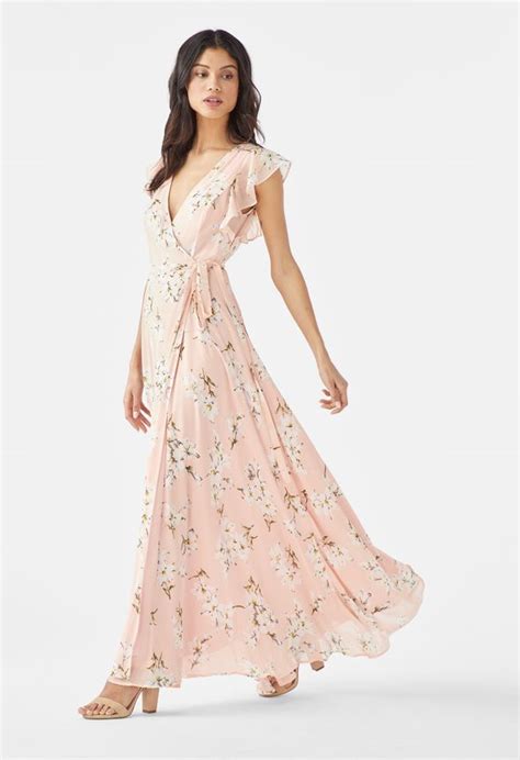 Flutter Sleeve Maxi Dress Clothing In Pink Multi Get Great Deals At Justfab